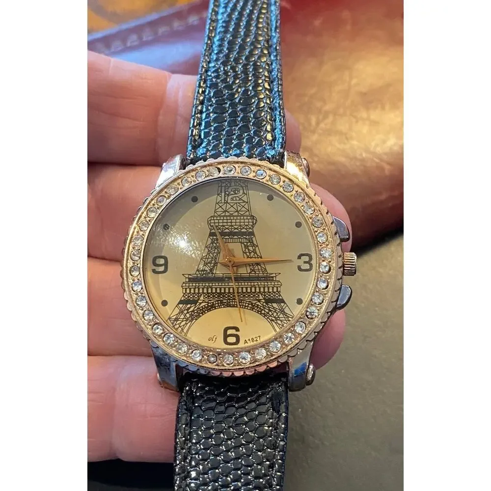 Women's 38mm Gold Tone Eifel Tower Watch with Crystal Accents